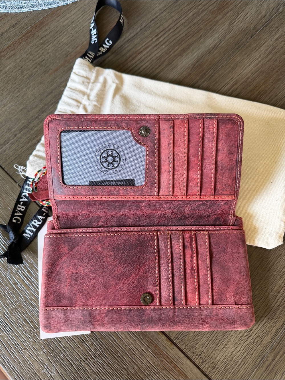 Myra Bag Vintage Burgundy Leather Wallet with Heart Charm - Picture 2 of 7